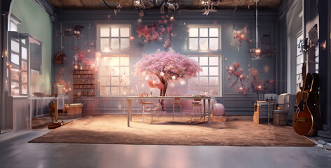 A classroom where magic is all around with a pink hd wallpaper