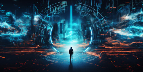 light in the dark, a digital tunnel with neon effect showing cyber security hd wallpaper
