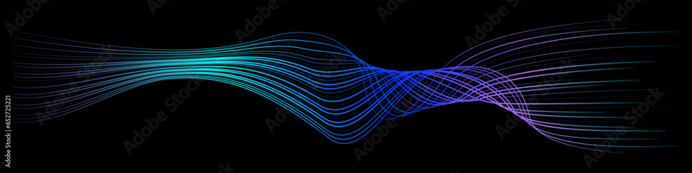 Poster vector wave dynamic music lines. blue-violet abstract lines. sound waves on a black background for y