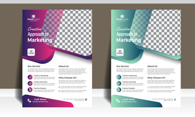 Business poster or flyer pamphlet brochure design layout space for photo background. Blue gradient color flyer template for travel agency. © benexagraphic