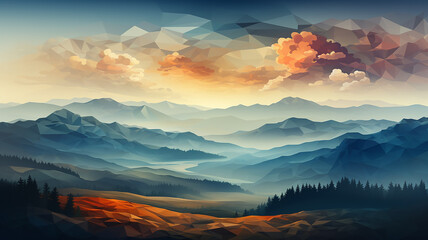 abstract summer polygonal landscape of triangles background