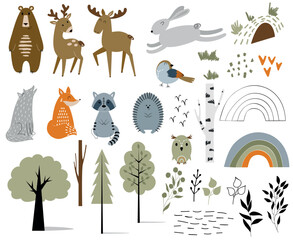 Woodland Animals Set. Vector Illustration. Cute cartoon characters.