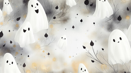 soft pastel halloween pattern light background with ghosts