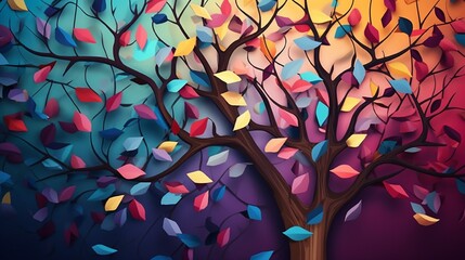 tree with colorful leaves, abstract, texture background. Generative in ai