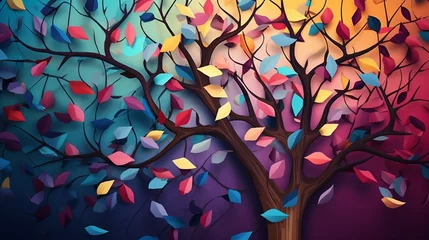 Crédence de cuisine en verre imprimé Coloré tree with colorful leaves, abstract, texture background. Generative in ai