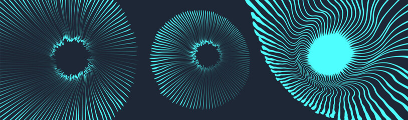 Portal hole made from many curved strips. Abstract energy formation. Design for banner, flyer, poster, cover or brochure. 3d vector illustration in technology style.