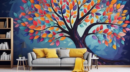 tree with colorful leaves, abstract, texture background. Generative in ai