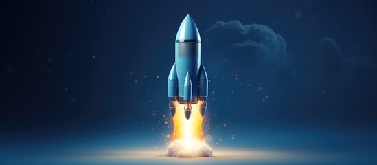 Artistic rocket drawing on light blue backdrop Launch and speed idea Digital image