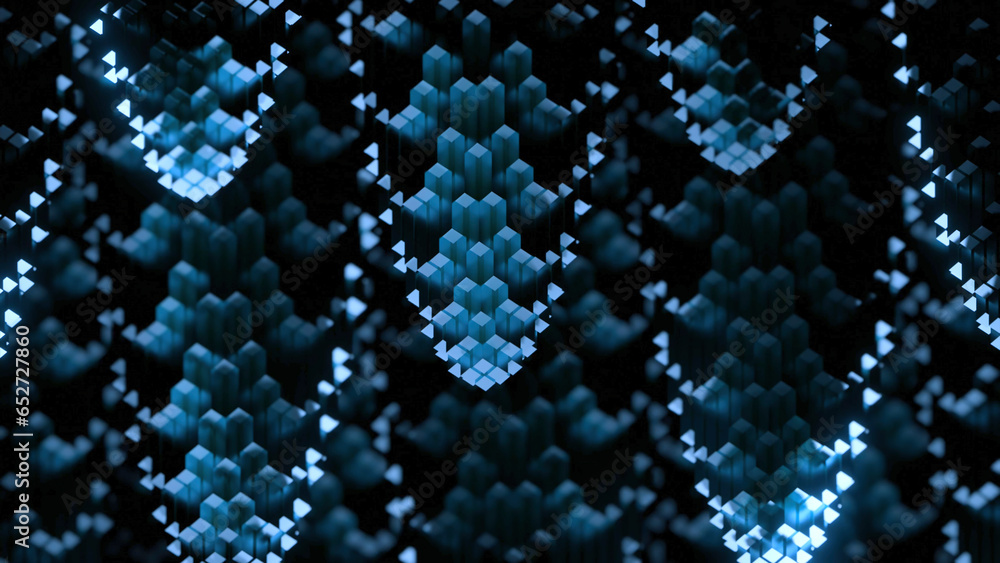 Poster Abstract background of moving streams with twisting. Design. 3D drop ceilings with swirling particles on black background. Colored particles move in abstract flow with swirling reverse