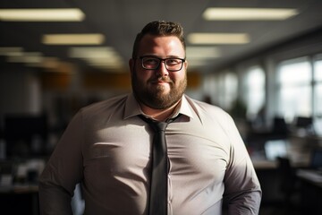 Fototapeta premium Portrait businessman big size body working in the office room