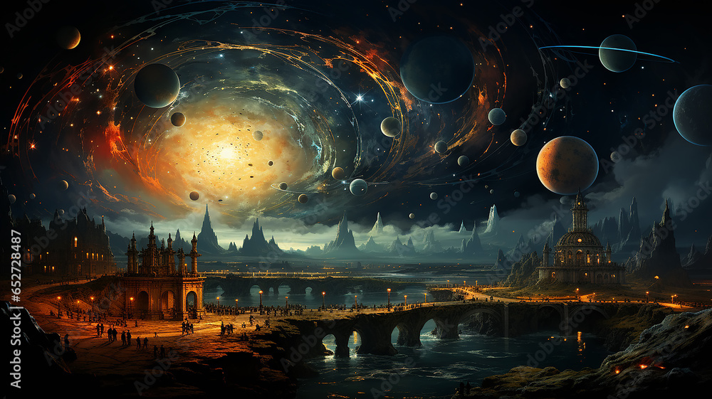 Wall mural astrology and astronomy background planets and space orbits of planets in the solar system abstract 