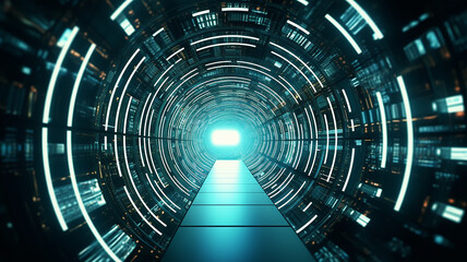 blue glowing round portal teleport modern technology science particle accelerator science fantasy