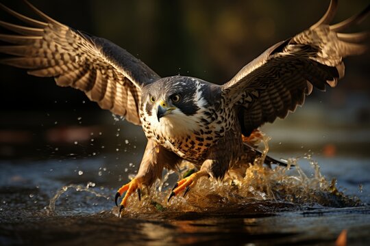 Peregrine falcon diving in pursuit of prey, Generative AI