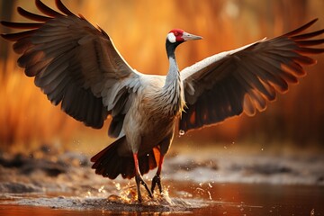 Sandhill crane in elegant flight during migration, Generative AI © Shooting Star Std