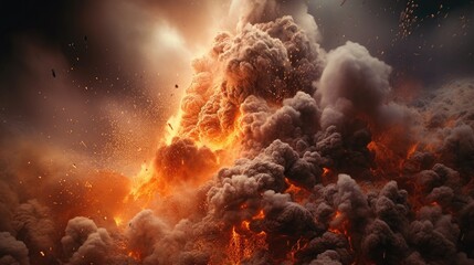 Eruption. Nuclear bomb explosion. Mushroom cloud. Big explosion with smoke and ash. Detonation of bomb. Attack, war, end of the world. 3d illustration