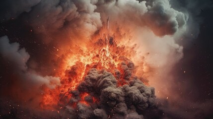 Eruption. Nuclear bomb explosion. Mushroom cloud. Big explosion with smoke and ash. Detonation of bomb. Attack, war, end of the world. 3d illustration