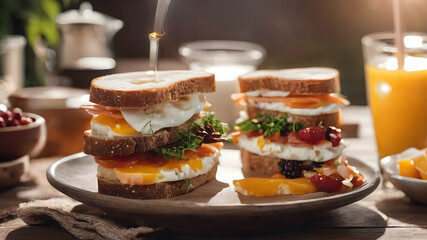 Gooey and Delicious Melted Egg Sandwich on Toasted Bread: A Classic Comfort Food