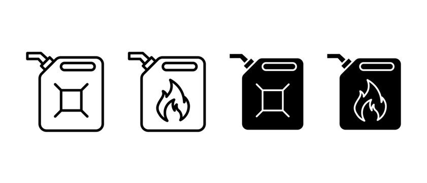 Gasoline canister vector icon set. Flammable gas symbol