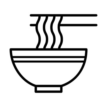 recommend clip art: Black single ramen noodle bowl line icon, simple outline traditional food flat design pictogram, infographic vector for app logo web button ui ux interface elements isolated on white background