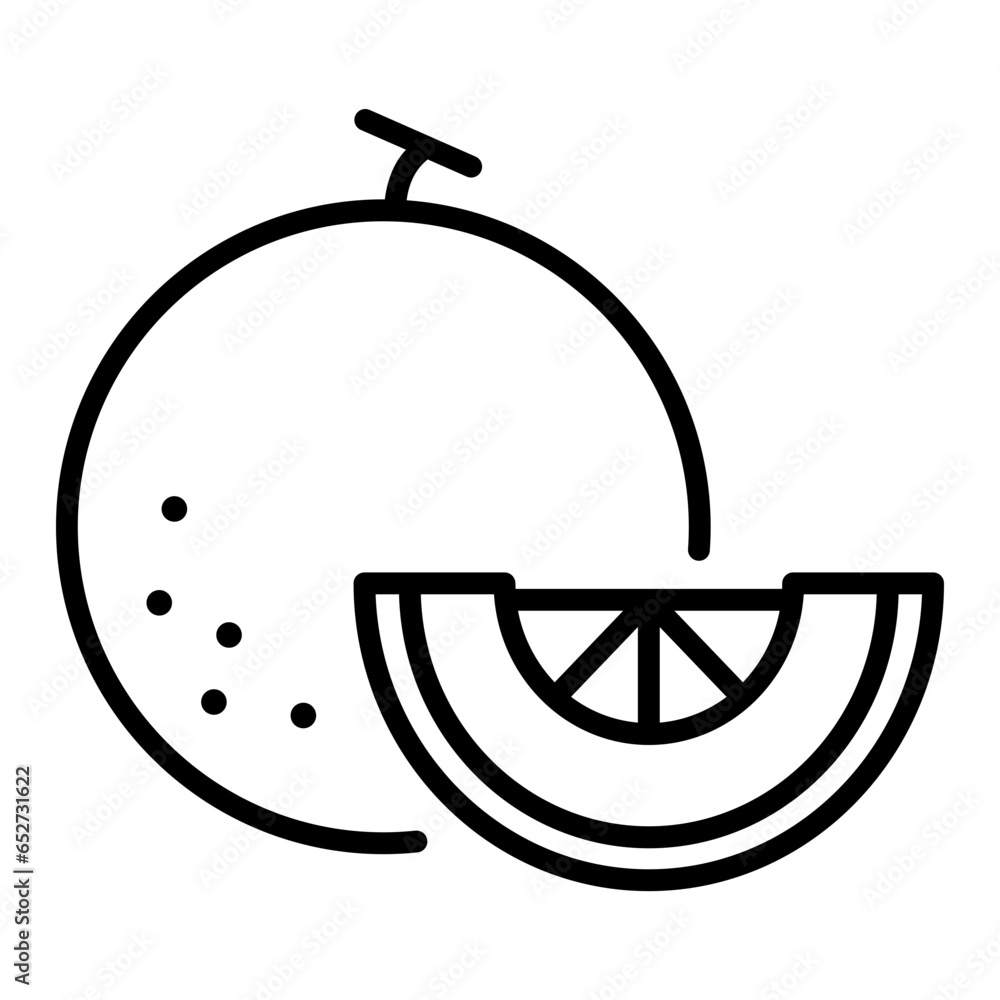Fototapete black single sliced melon with sliced piece line icon, simple fresh tasty fruit flat design pictogra