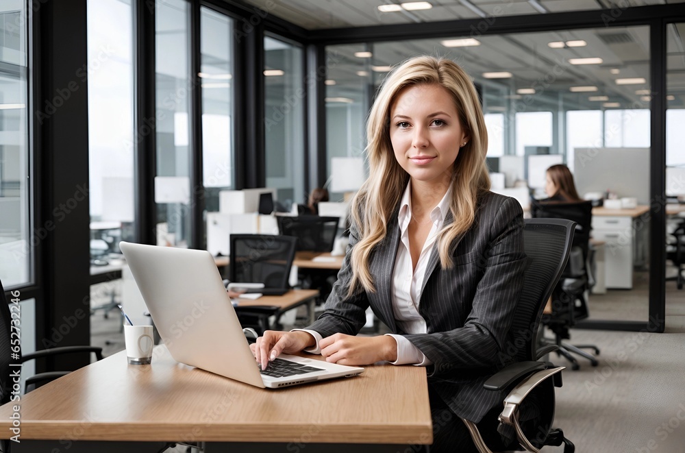 Wall mural American Young businesswoman working in modern office