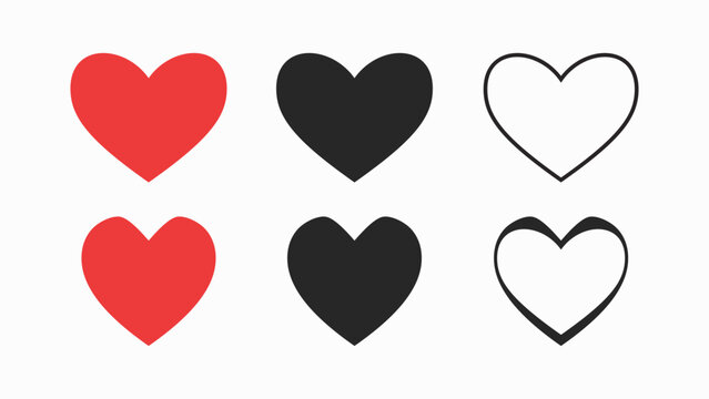 Red heart and black with outline symbols set icon design. Vector illustration 