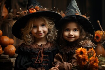 Fototapeta premium little girl in costume celebrating helloween