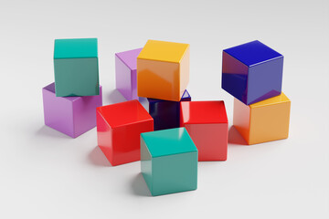 Obraz premium colored children cubes on white background, 3d illustration