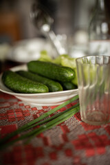 cucumber on a dining table