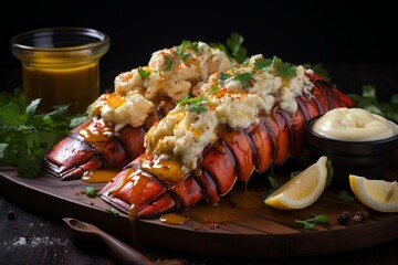 Juicy lobster tail with melted butter, Generative AI