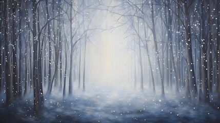 Fototapeta premium A Night in the Winter Forest: Trees Covered in Snowfall