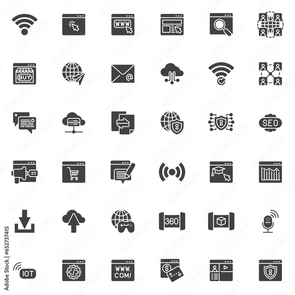 Poster internet and web browsing vector icons set
