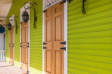 Dominican Republic, colorful colonial streets of Puerto Plata.