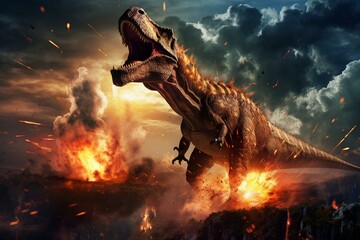 Dinosaur-extinction meteor impact. Generative AI - obrazy, fototapety, plakaty