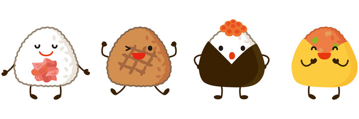 おにぎりのキャラクター　いろいろな種類のおにぎり　お弁当