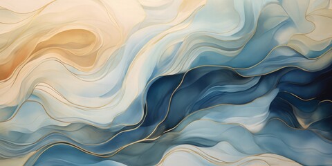 Obraz premium Abstract airy composition, Gentle colors with golden lines, Golden waves on a pastel background.