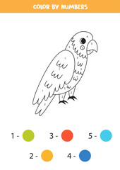 Color cartoon rainbow lorikeet by numbers. Worksheet for kids.