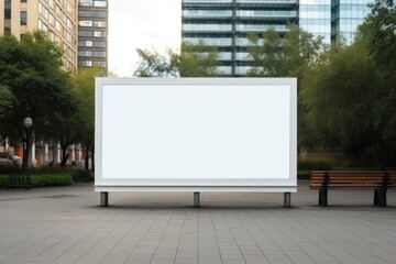 blank Billboard advertising in urban city area with bench