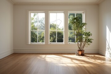Fototapeta premium empty room with large windows in a huge house for rent or for sale