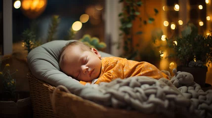 Fotobehang Sanfter Schlaf: Neugeborenes im Traumland © PhotoArtBC