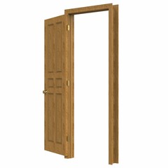 open isolated door closed 3d illustration rendering