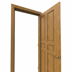 open wood isolated door closed wooden 3d illustration rendering