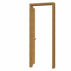 open wood isolated door closed wooden 3d illustration rendering