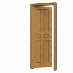 open wood isolated door closed wooden 3d illustration rendering