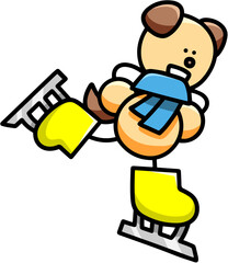 スケートをするわんまるのイラスト　犬
