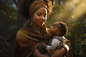 Obraz premium portrait of an African mother and her African son, wearing typical African costumes.