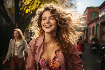 Naklejka premium happy girl spend time outdoors