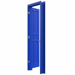 open isolated blue door closed 3d illustration rendering