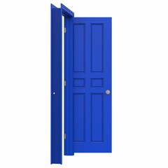 open isolated blue door closed 3d illustration rendering