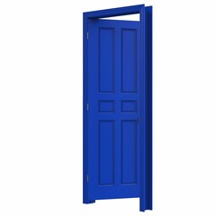 open isolated blue door closed 3d illustration rendering